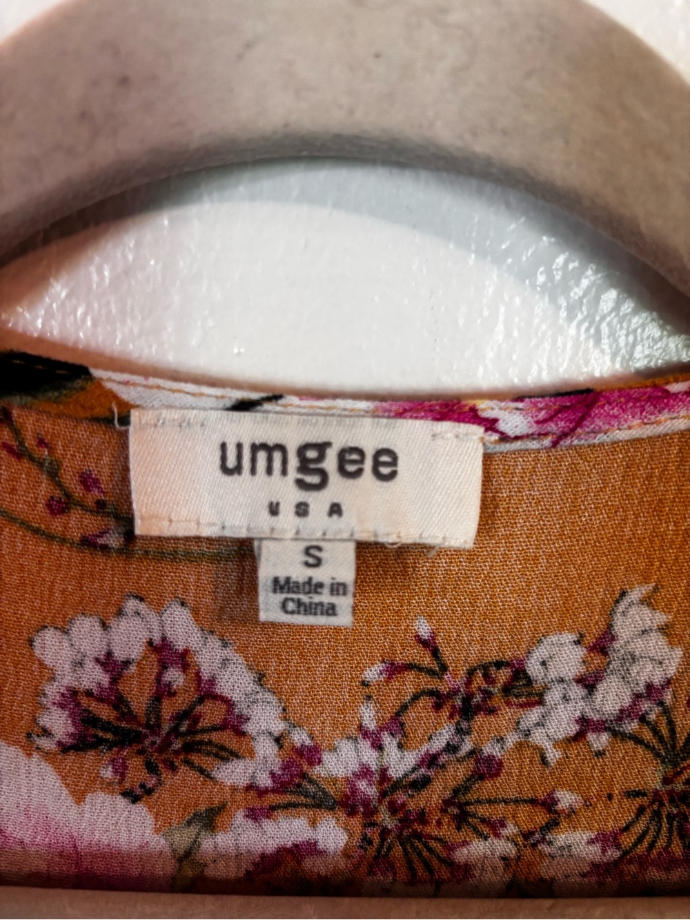 Umgee Mustard and Maroon Floral Crochet V-Neck Tunic - Picture 2 of 10